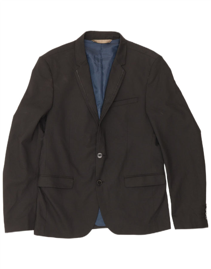 Zara Mens 2 Button Blazer Jacket EU 50 Medium Black Polyester