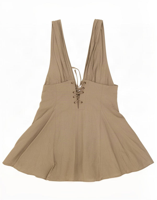 Zara Womens Mini Sleeveless A-Line Dress UK 10 Small Khaki