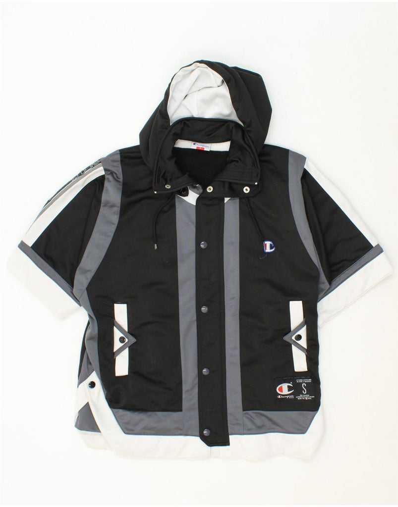 CHAMPION Mens Hooded Short Sleeve Tracksuit Top Jacket Small Black Vintage Champion and Second-Hand Champion from Messina Hembry 