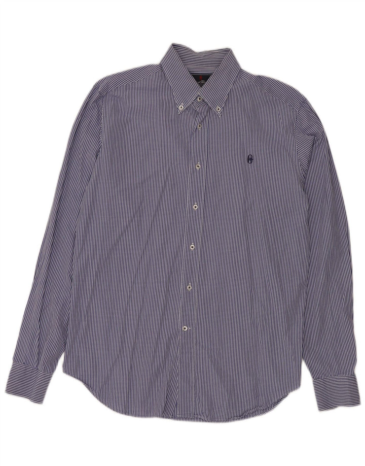 CONTE OF FLORENCE Mens Shirt Large Blue Gingham Cotton