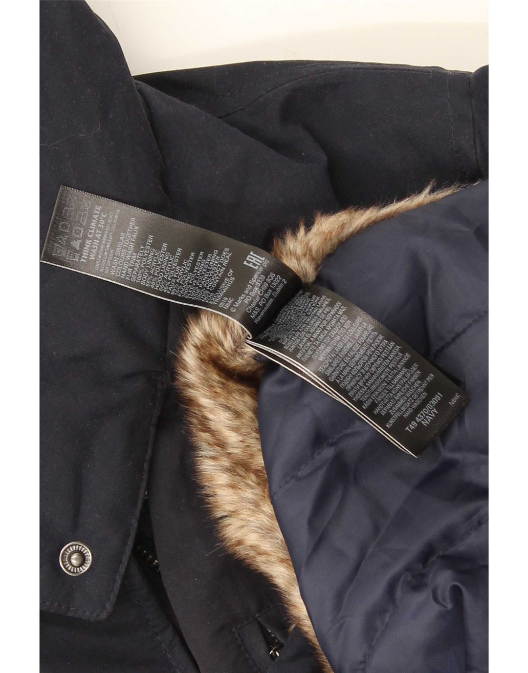 Marks & Spencer Womens Hooded Parka Jacket UK 20 3XL Navy Blue Polyester