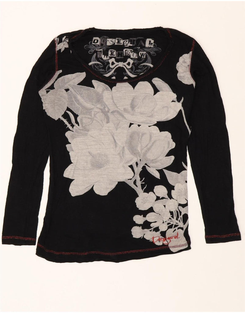 DESIGUAL Womens Graphic Top Long Sleeve UK 12 Medium Black Vintage Desigual and Second-Hand Desigual from Messina Hembry 
