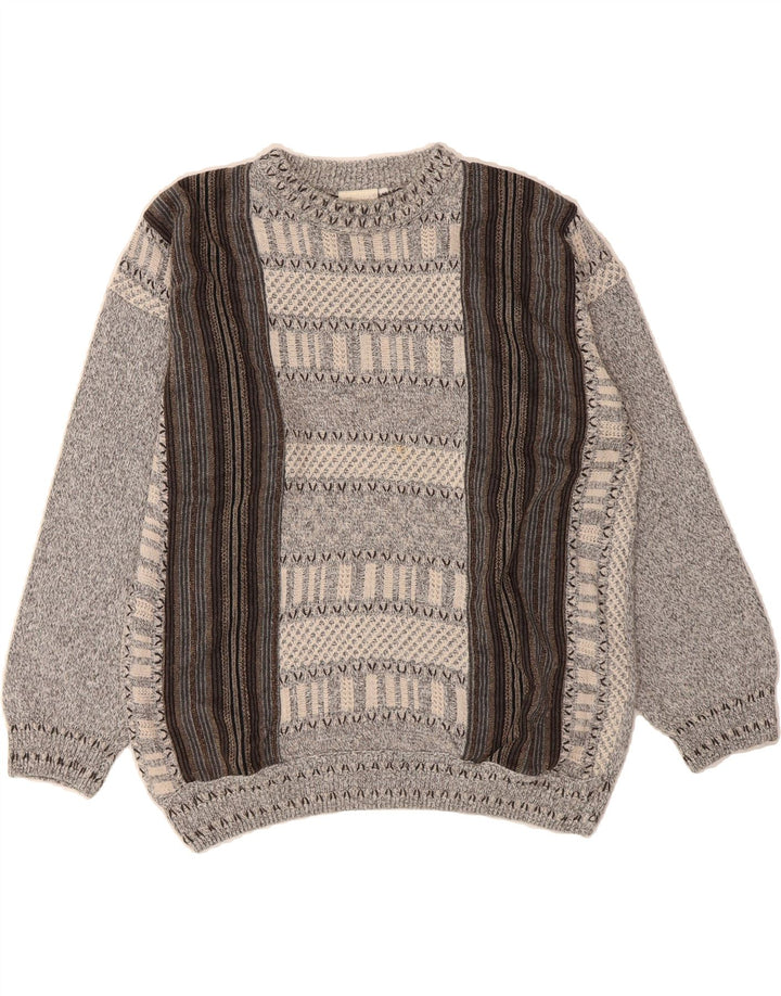 ALESSANDRO MAGNO Mens Crew Neck Jumper Sweater Medium Grey Striped Vintage Alessandro Magno and Second-Hand Alessandro Magno from Messina Hembry 