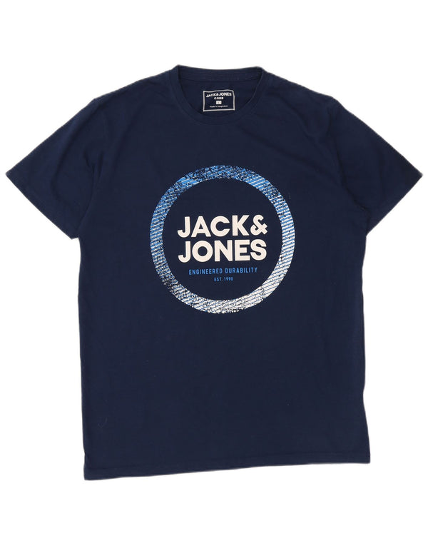 Jack & Jones Mens Graphic T-Shirt Top Large Navy Blue Cotton