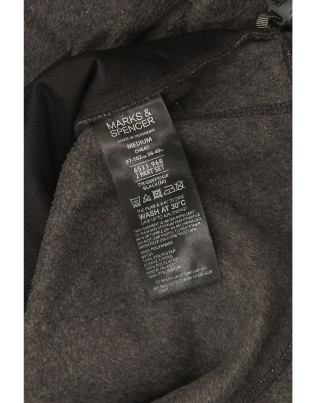 Marks & Spencer Mens Fleece Jacket UK 38 Medium Grey Polyamide