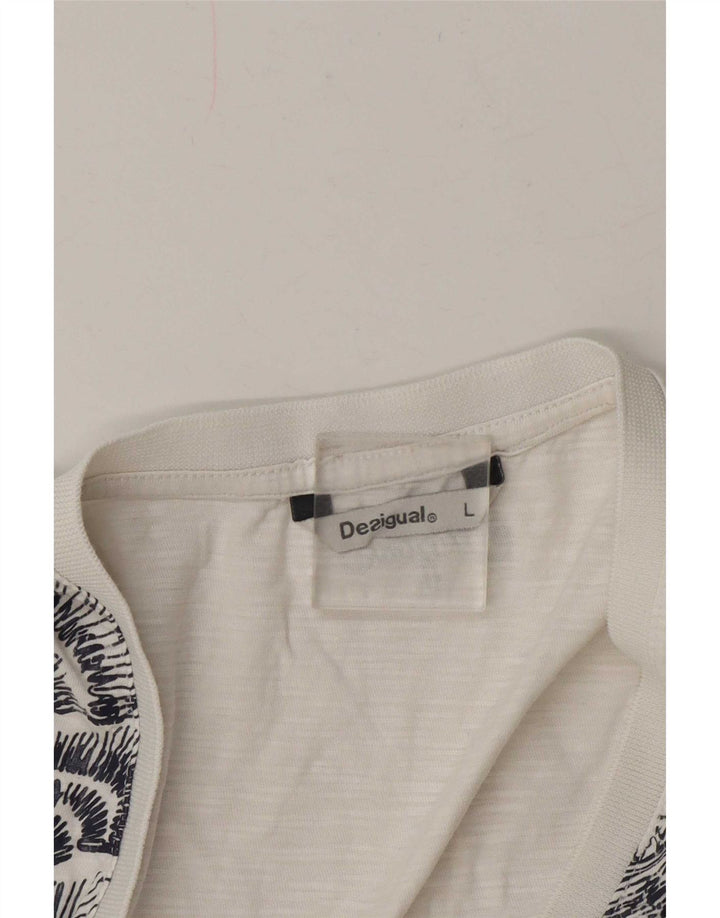 Desigual Womens Graphic T-Shirt Top UK 16 Large White