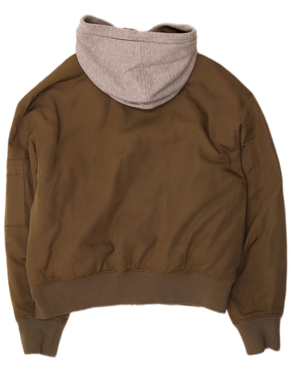 Vans Mens Hooded Bomber Jacket UK 36 Small Khaki Colourblock Polyester