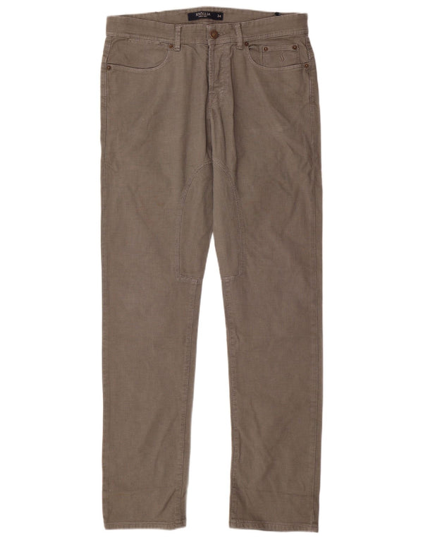 SIVIGLIA Mens Straight Casual Trousers W34 L33 Beige Chevron Cotton