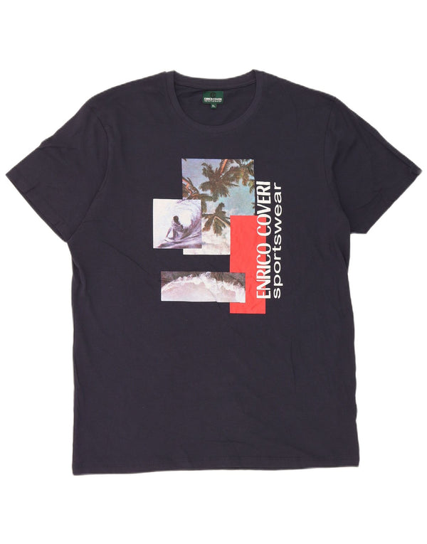 Enrico Coveri Mens Graphic T-Shirt Top XL Navy Blue Cotton