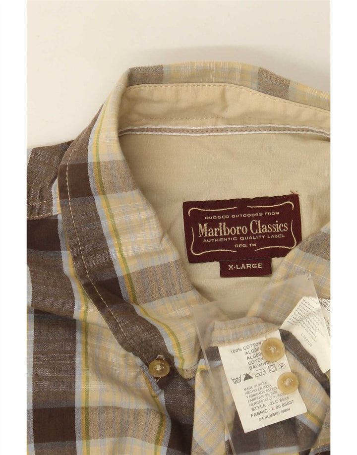 Marlboro Classics Mens Shirt XL Beige Check Cotton