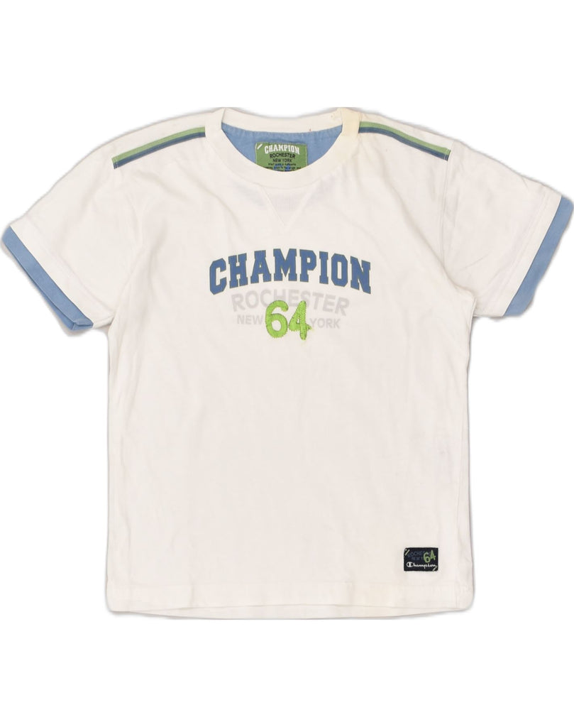 CHAMPION Boys Graphic T-Shirt Top 7-8 Years small  White Cotton | Vintage Champion | Thrift | Second-Hand Champion | Used Clothing | Messina Hembry 