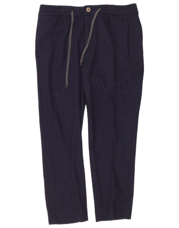 Massimo Dutti Mens Slim Cropped Trousers EU 38 Small W30 L25 Navy Blue Wool