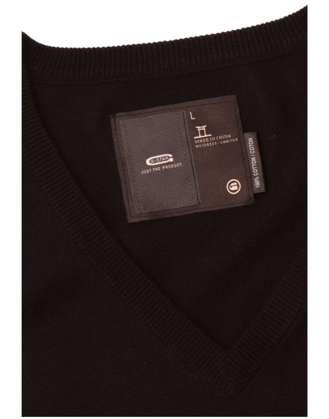 G-STAR Mens Graphic V-Neck Jumper Sweater Large Black Cotton