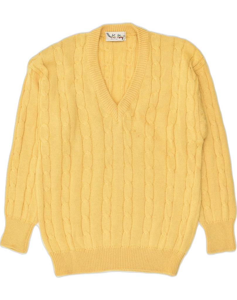 VINTAGE Womens V-Neck Jumper Sweater UK 16 Large Yellow | Vintage Vintage | Thrift | Second-Hand Vintage | Used Clothing | Messina Hembry 