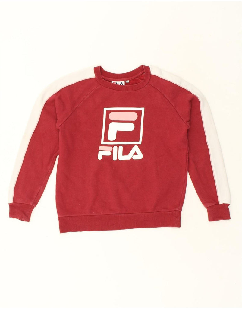 FILA Womens Graphic Sweatshirt Jumper UK 2 2XS Red Cotton | Vintage Fila | Thrift | Second-Hand Fila | Used Clothing | Messina Hembry 