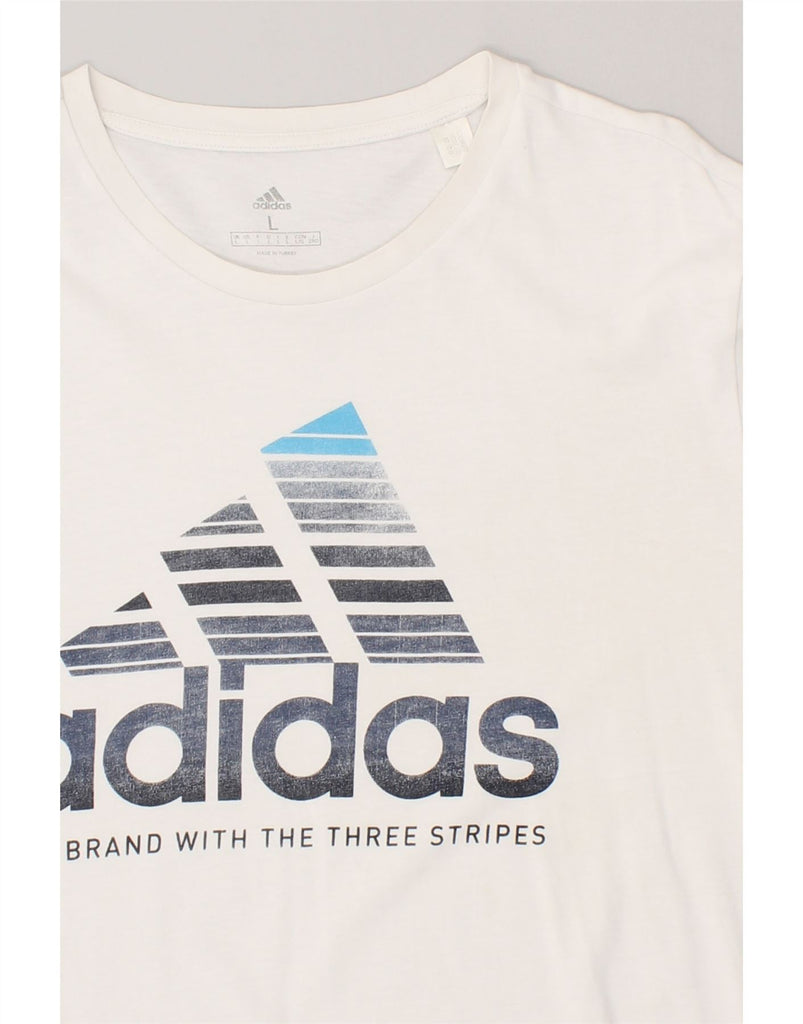 ADIDAS Mens Graphic T-Shirt Top Large White Cotton | Vintage Adidas | Thrift | Second-Hand Adidas | Used Clothing | Messina Hembry 