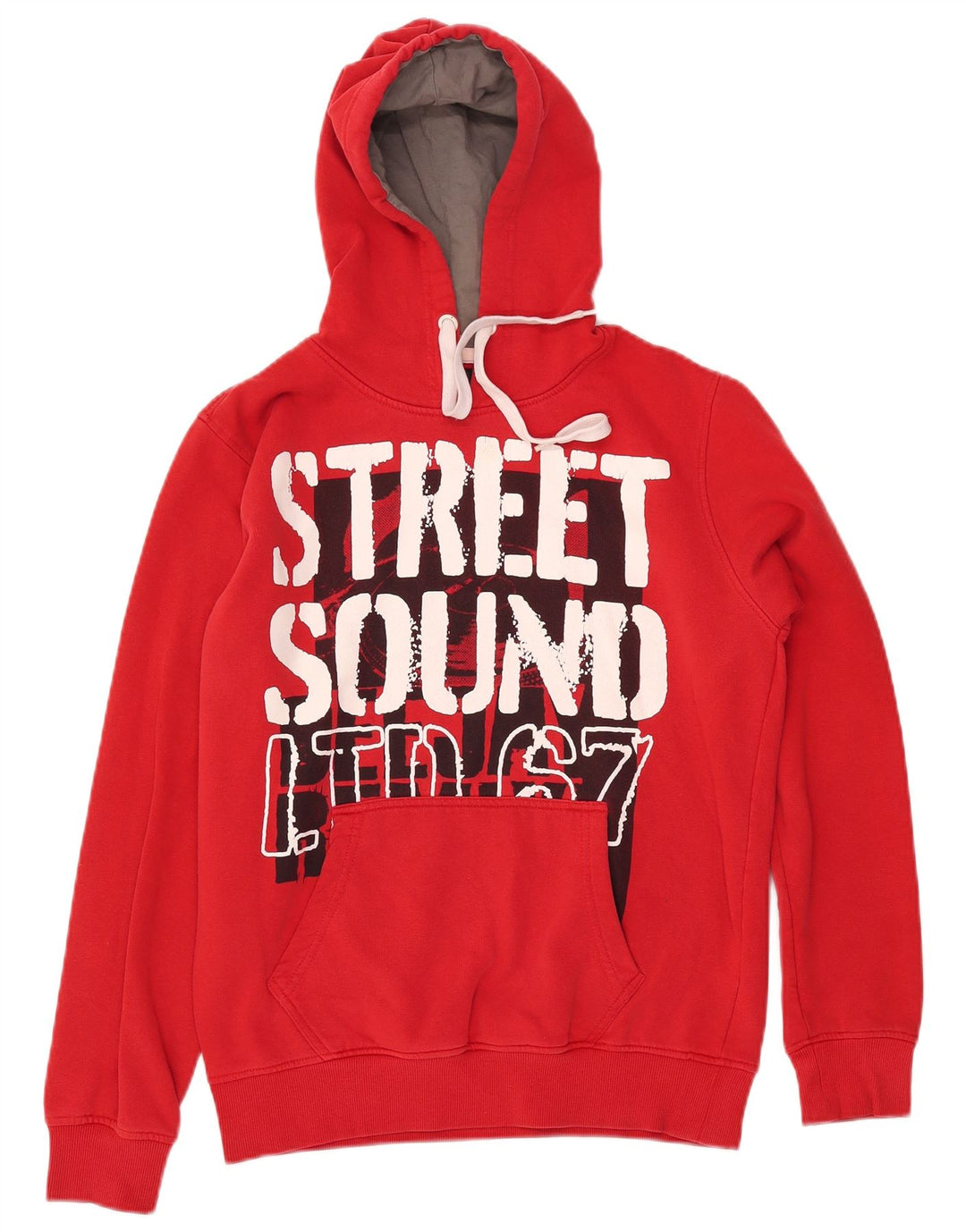 MUCHMORE Mens Graphic Hoodie Jumper Small Red Cotton