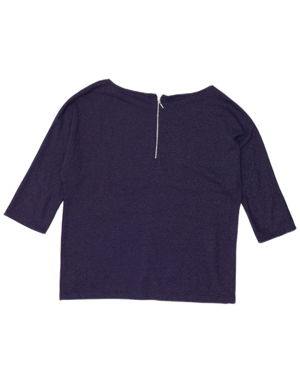 Zara Womens Top 3/4 Sleeve UK 16 Large Navy Blue Polyester