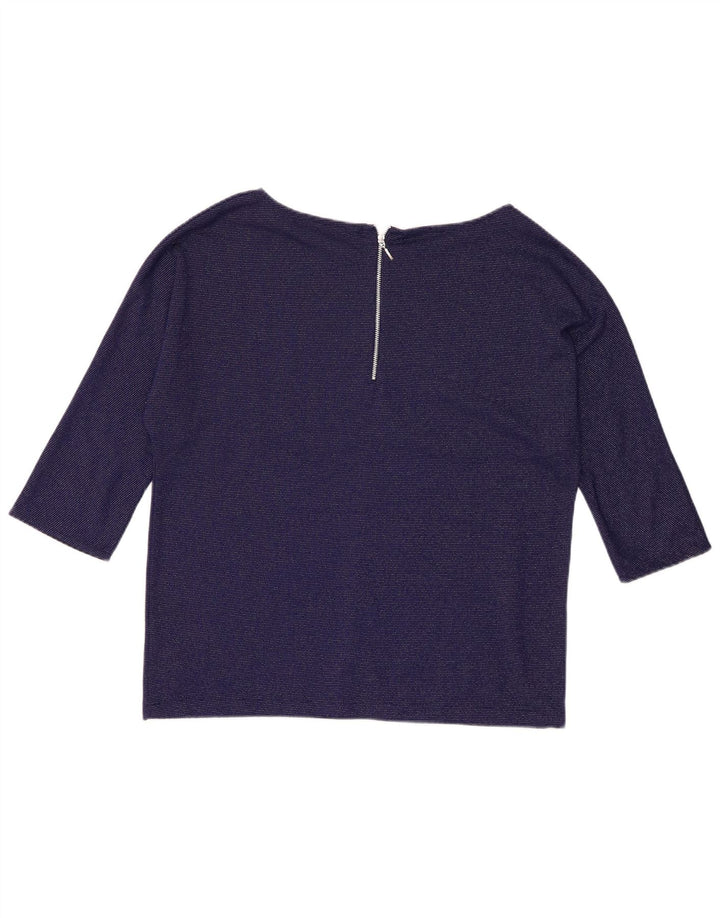 Zara Womens Top 3/4 Sleeve UK 16 Large Navy Blue Polyester