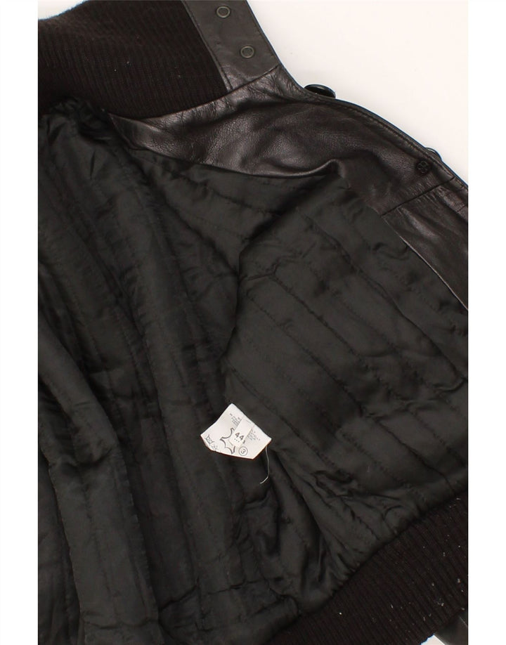 VINTAGE Womens Crop Leather Jacket IT 44 Medium Black Leather
