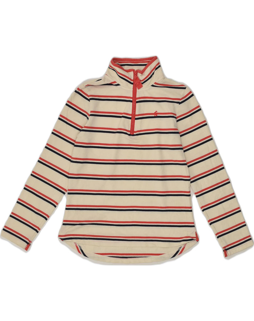 JOULES Womens Zip Neck Sweatshirt Jumper UK 10 Small Beige Striped Cotton | Vintage Joules | Thrift | Second-Hand Joules | Used Clothing | Messina Hembry 