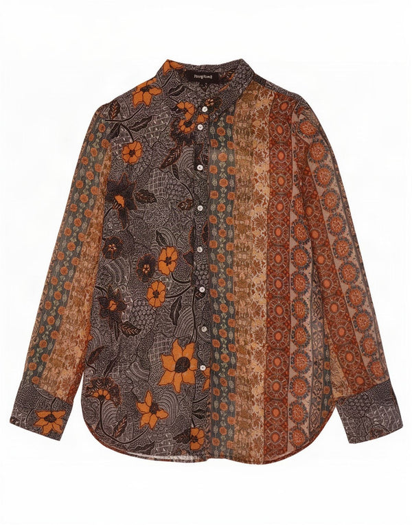 Desigual Womens Shirt Blouse UK 16 Large Brown Floral Polyester