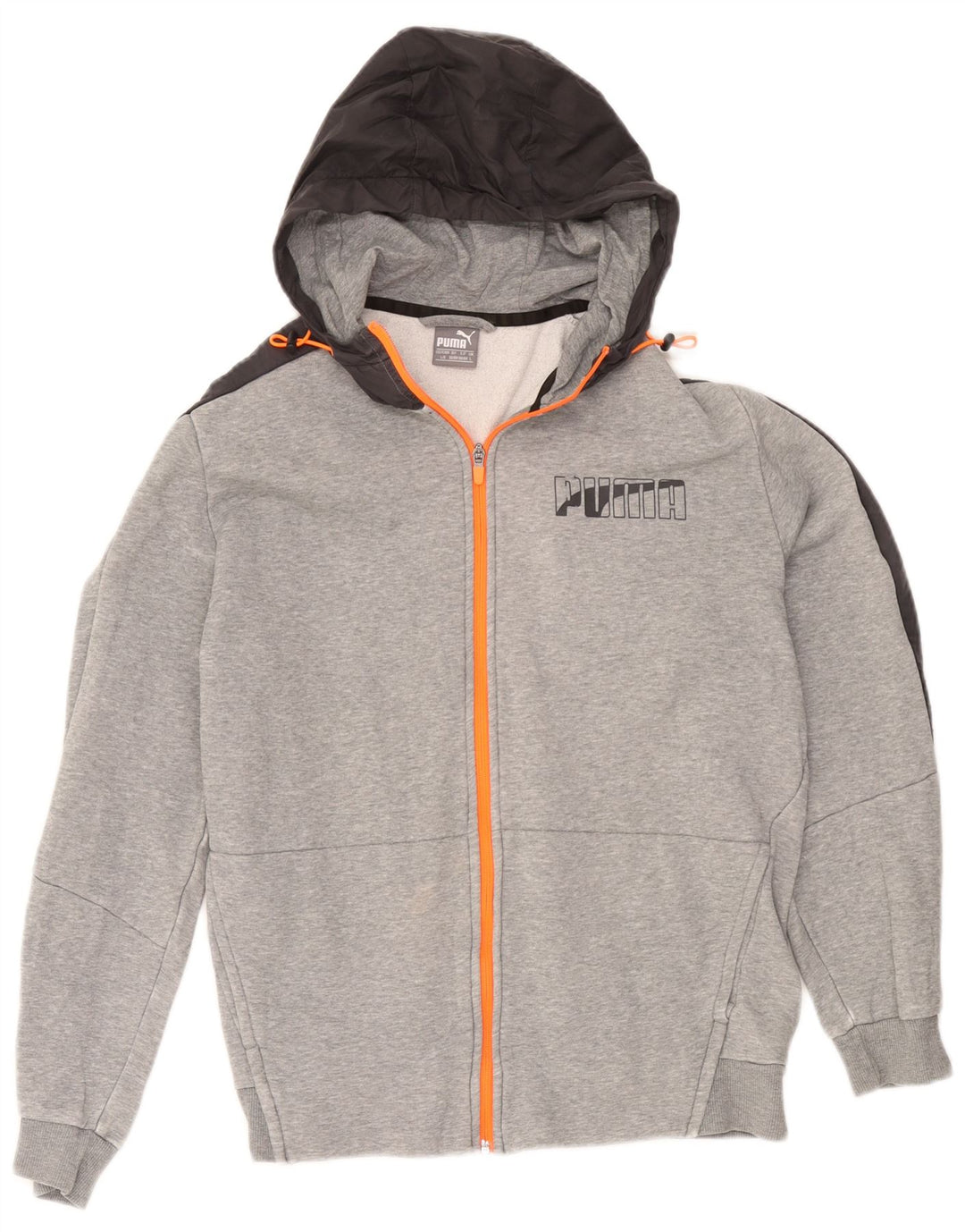 Puma Mens Zip Hoodie Sweater Large Grey Colourblock Cotton