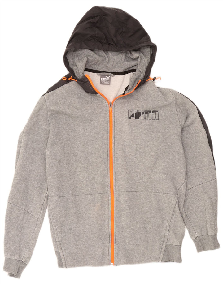Puma Mens Zip Hoodie Sweater Large Grey Colourblock Cotton