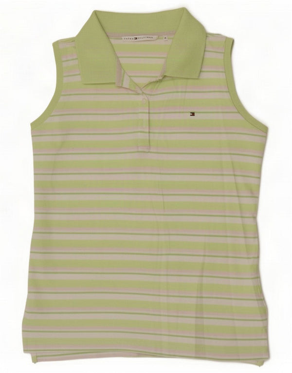 Tommy Hilfiger Womens Sleeveless Polo Shirt UK 12 Medium Green Striped