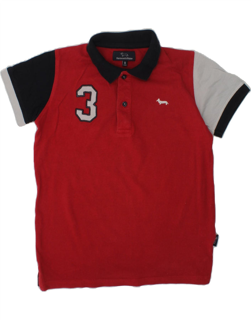 HARMONT & BLAINE Boys Graphic Polo Shirt 7-8 Years Red Colourblock Cotton | Vintage Harmont & Blaine | Thrift | Second-Hand Harmont & Blaine | Used Clothing | Messina Hembry 