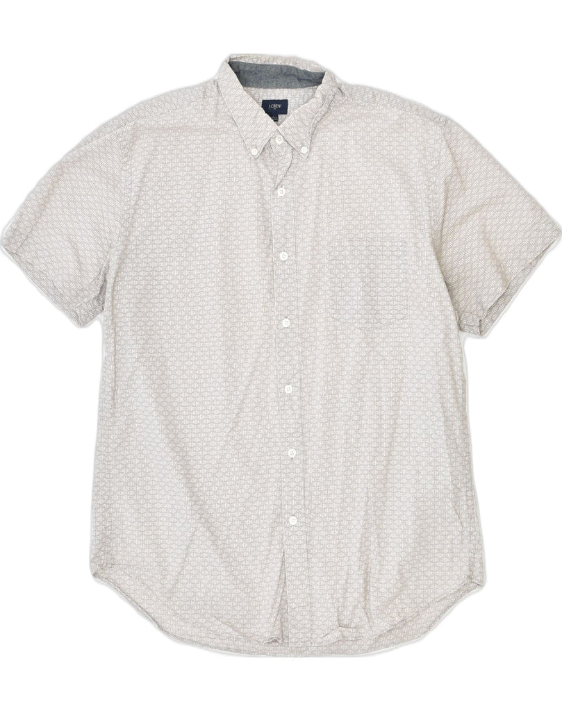 J. CREW Mens Short Sleeve Shirt Large Grey Geometric Cotton | Vintage | Thrift | Second-Hand | Used Clothing | Messina Hembry 