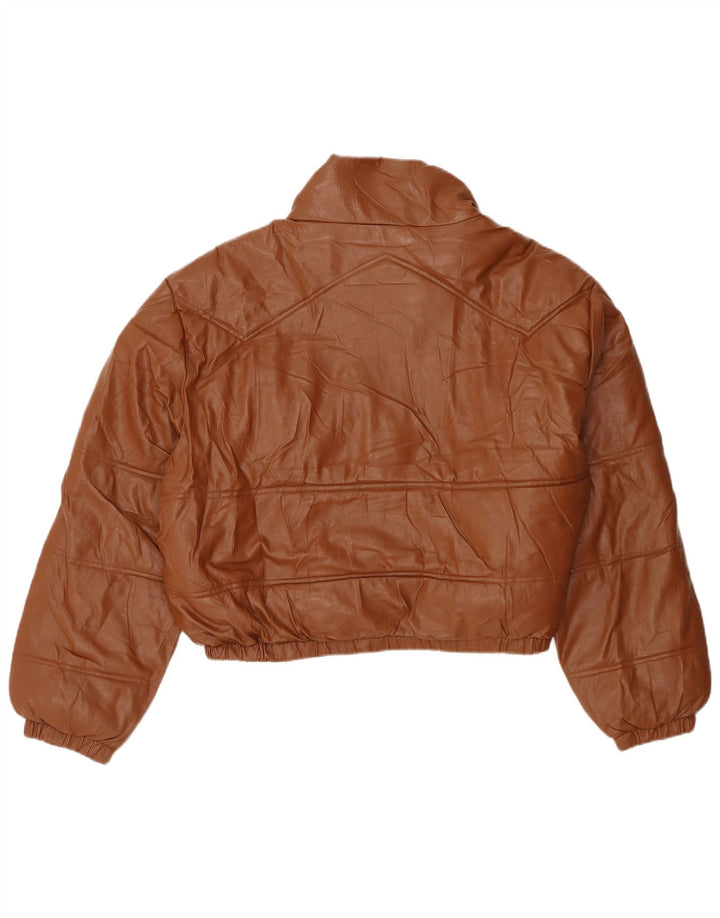 Zara Womens Oversized Faux Leather Padded Jacket UK 18 XL Brown Polyester