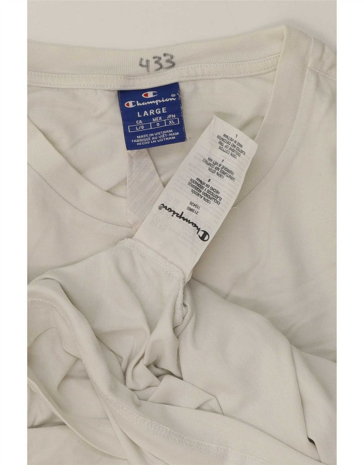 Champion Mens Graphic Top Long Sleeve Large White Cotton