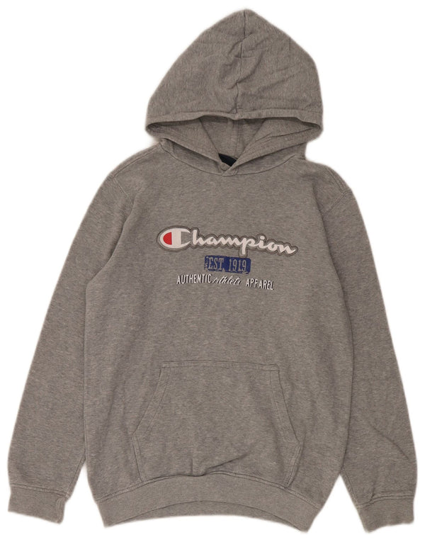 Champion Boys Graphic Hoodie Jumper 11-12 Years Large Grey Cotton