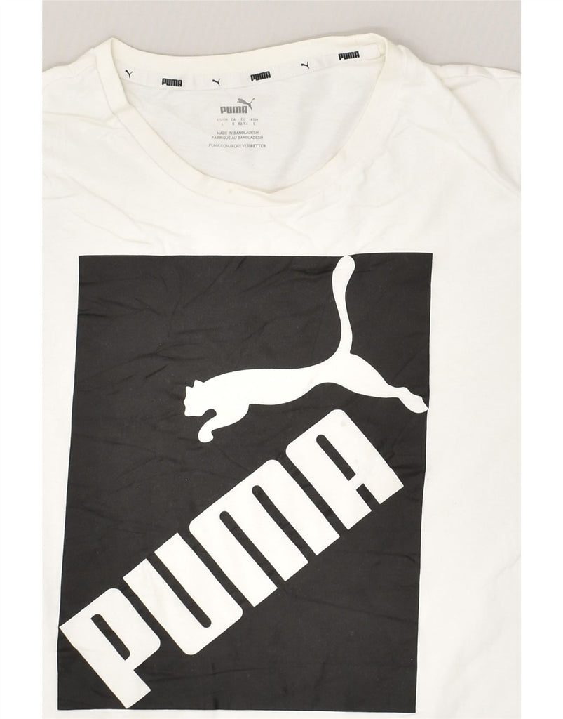 PUMA Mens Graphic T-Shirt Top Large White Cotton | Vintage Puma | Thrift | Second-Hand Puma | Used Clothing | Messina Hembry 