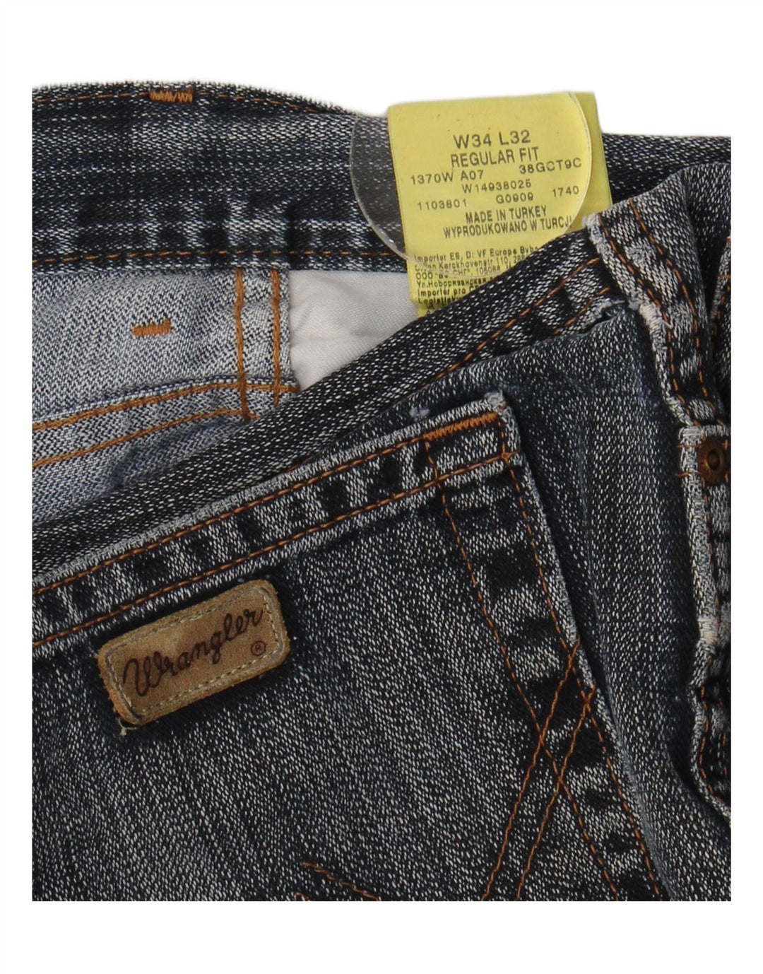 Wrangler Mens Regular Fit Straight Jeans W34 L32 Blue Cotton