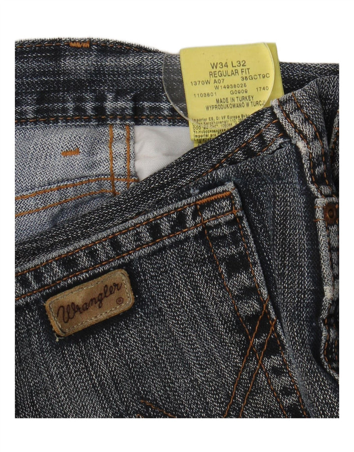 Wrangler Mens Regular Fit Straight Jeans W34 L32 Blue Cotton