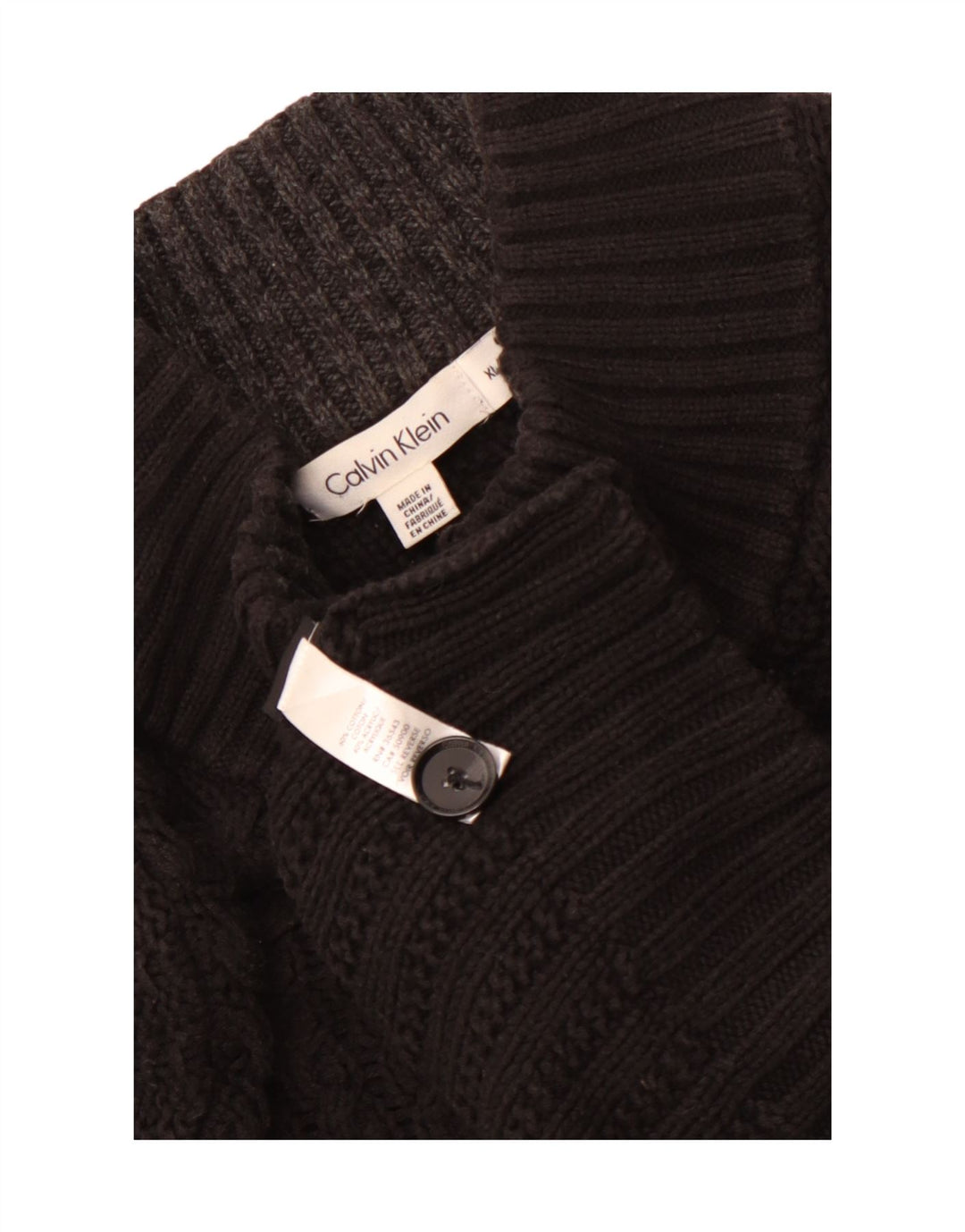 Calvin Klein Mens Button Neck Jumper Sweater XL Black Cotton