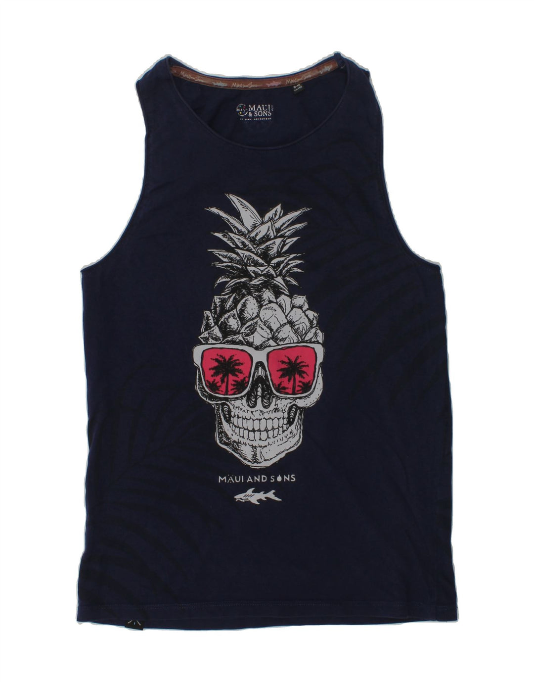 MAUI AND SONS Girls Graphic Vest Top 9-10 Years Navy Blue Cotton | Vintage Maui and Sons | Thrift | Second-Hand Maui and Sons | Used Clothing | Messina Hembry 