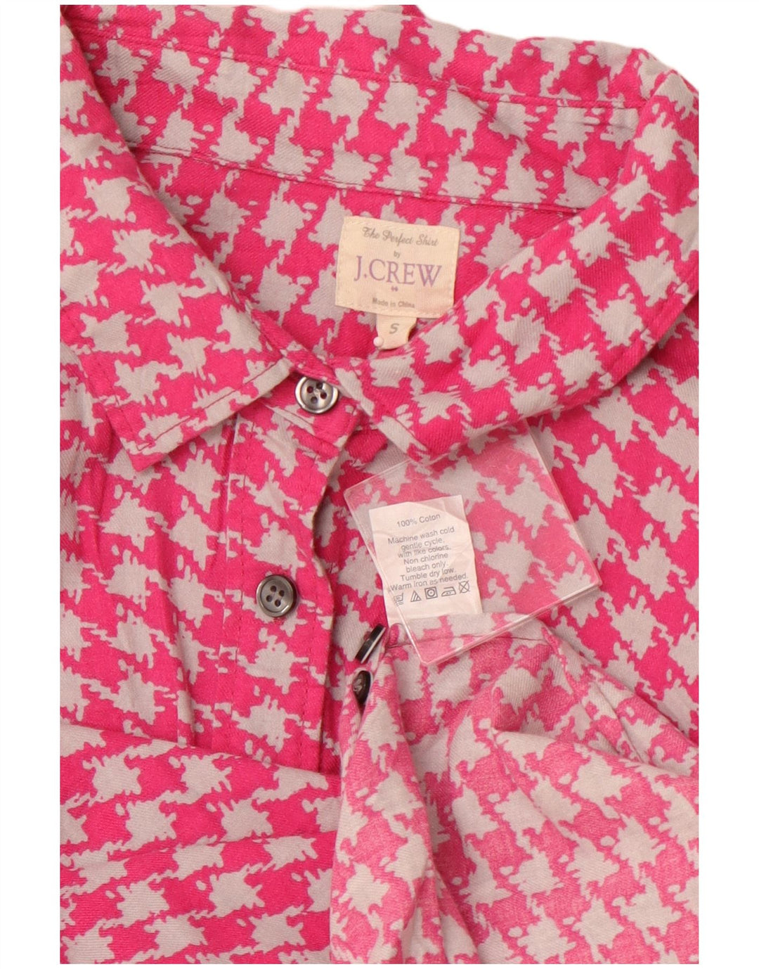 J. CREW Womens Flannel Shirt UK 10 Small Pink Houndstooth Cotton