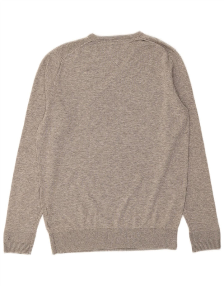 TOMMY HILFIGER Mens V-Neck Jumper Sweater Small Grey Cotton