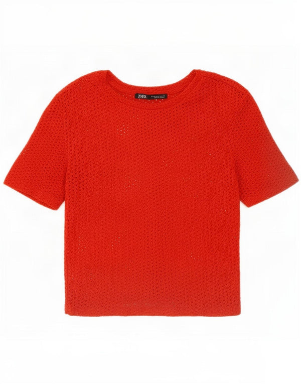 Zara Womens Crop T-Shirt Top UK 8 Small Red