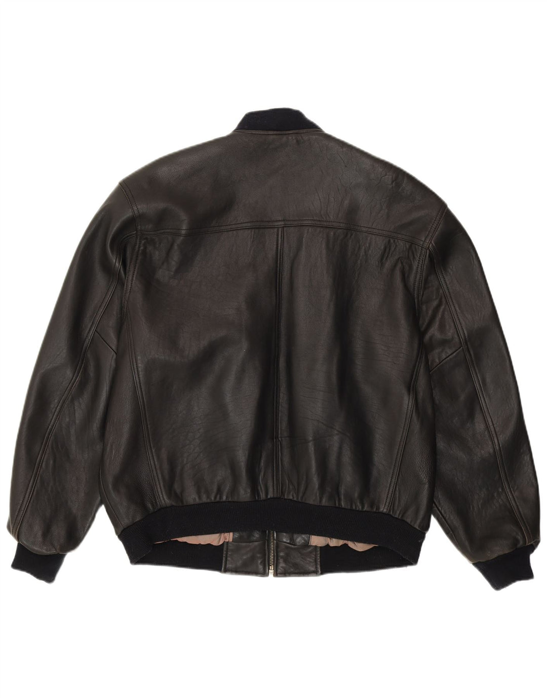 Conte Massimo Mens Loose Fit Bomber Jacket IT 48 Medium Black Leather