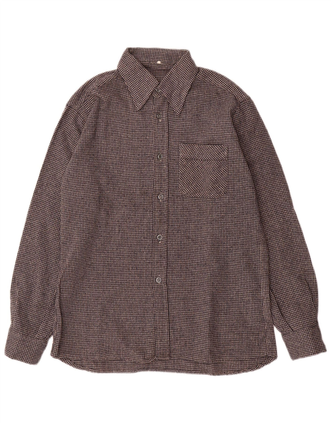 VINTAGE Mens Flannel Shirt Size 40 Medium Grey Houndstooth