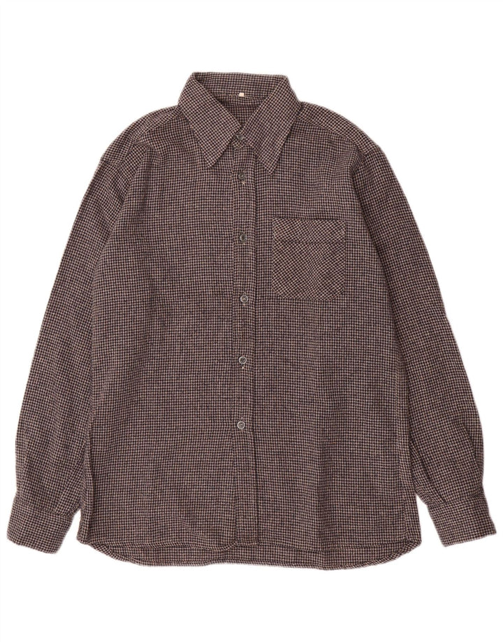 VINTAGE Mens Flannel Shirt Size 40 Medium Grey Houndstooth