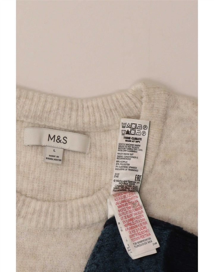 Marks & Spencer Mens Crew Neck Jumper Sweater Large Turquoise Fair Isle