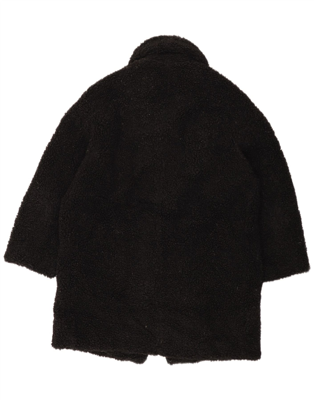 Zara Womens Oversized Fleece Overcoat UK 10 Small Black Polyester