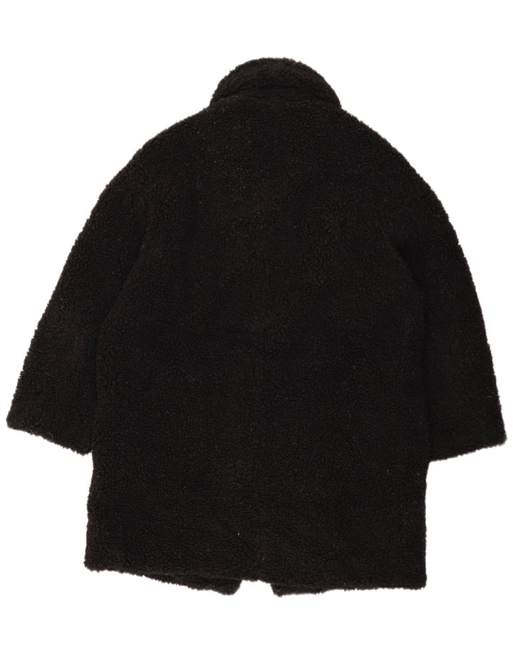 Zara Womens Oversized Fleece Overcoat UK 10 Small Black Polyester