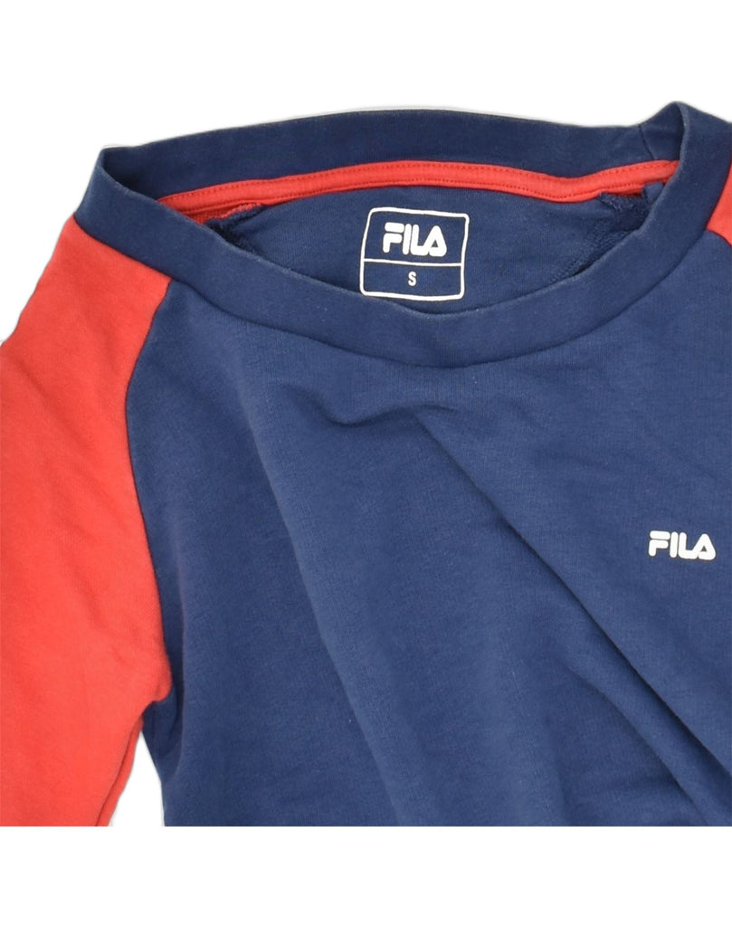 FILA Mens Sweatshirt Jumper Small Blue Colourblock Cotton | Vintage Fila | Thrift | Second-Hand Fila | Used Clothing | Messina Hembry 