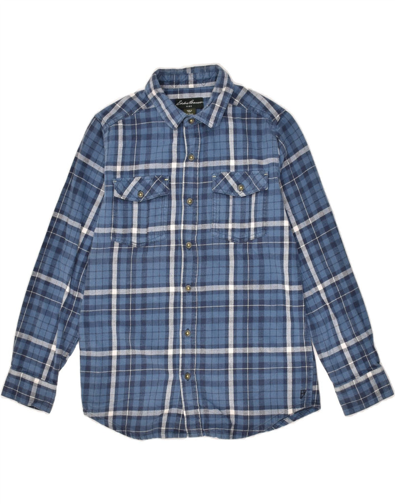 EDDIE BAUER Boys Flannel Shirt 11-12 Years Large Blue Check Cotton | Vintage Eddie Bauer | Thrift | Second-Hand Eddie Bauer | Used Clothing | Messina Hembry 